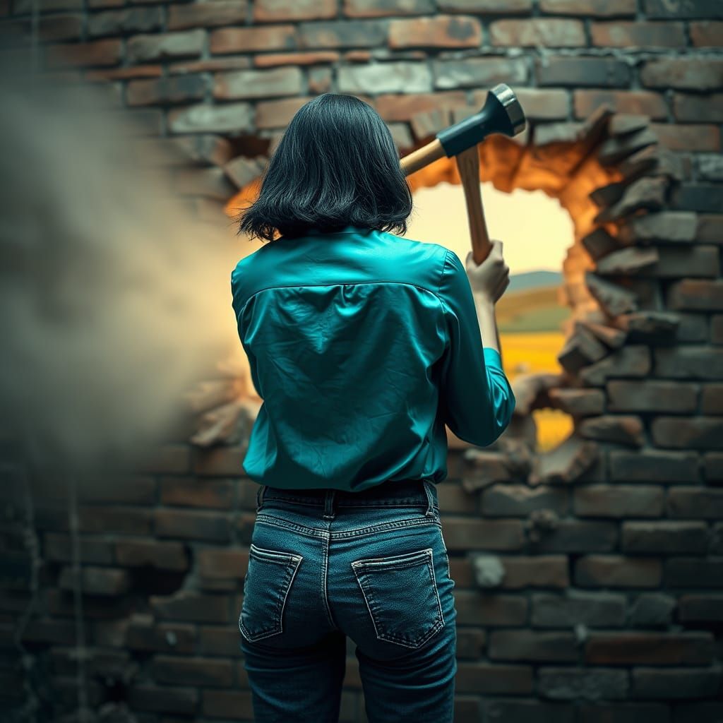 Woman Destroys Wall Revealing Impressionistic Landscape