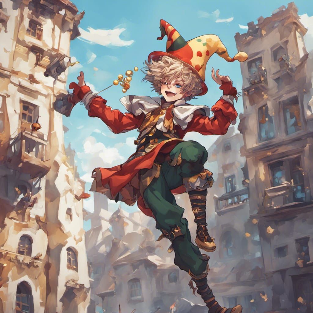 Dancing Jester in Genshin Impact Style City