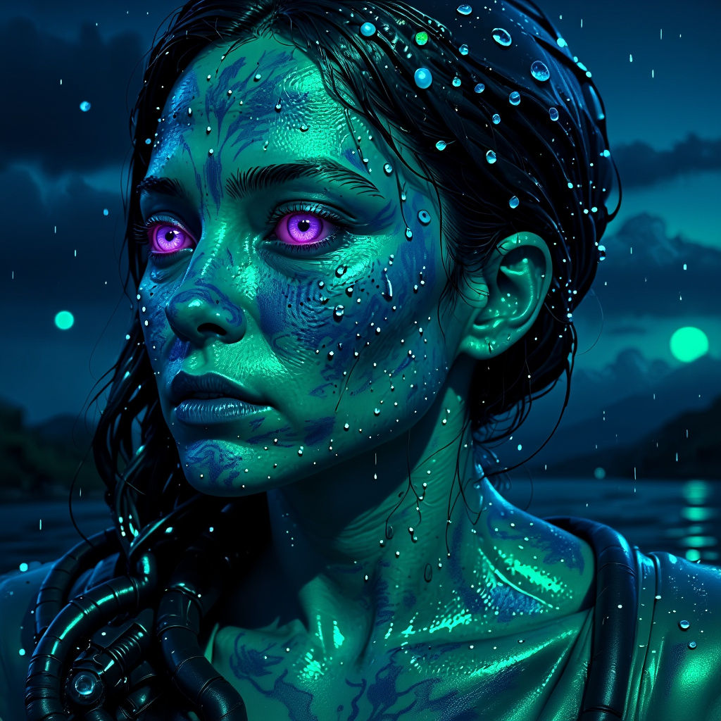 Cute Alien in Lifeboat at Sunset