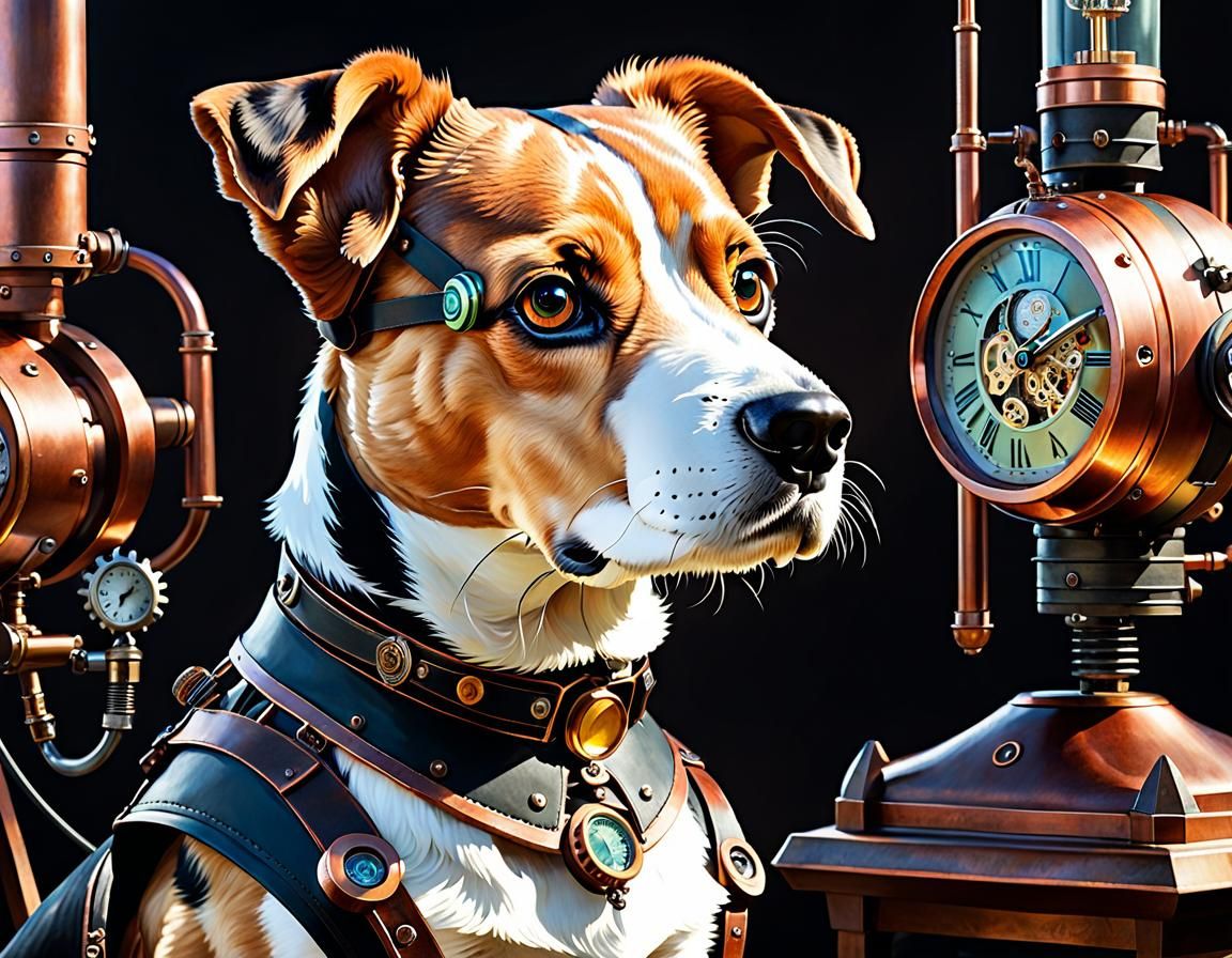 Steampunk cyborg beagle-shepherd