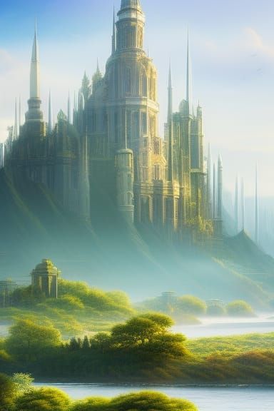 Dark Academia Gothic Building in Dense Forest Oil Painting