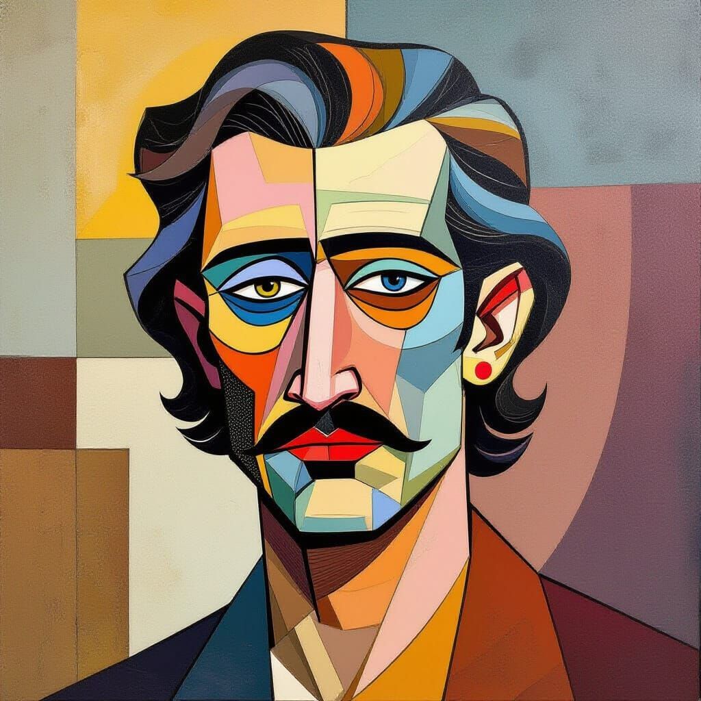 Esoteric Gnosticism Cubist Painting in Art Deco Style