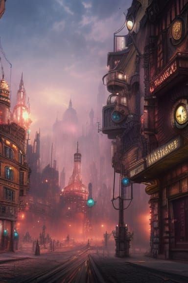 Fantastical Steampunk City in Detailed Matte Painting