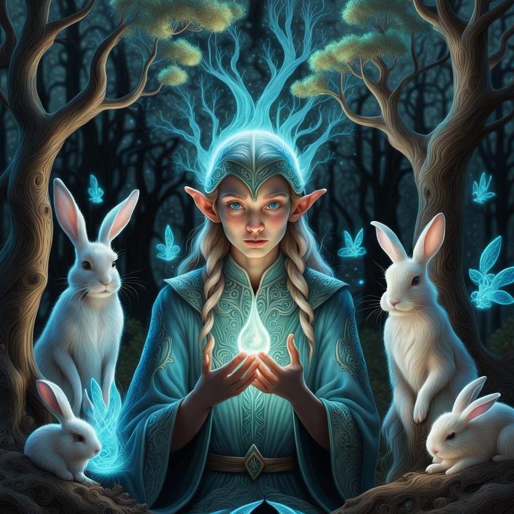 Bioluminescent Elf Portrait in Enchanted Forest