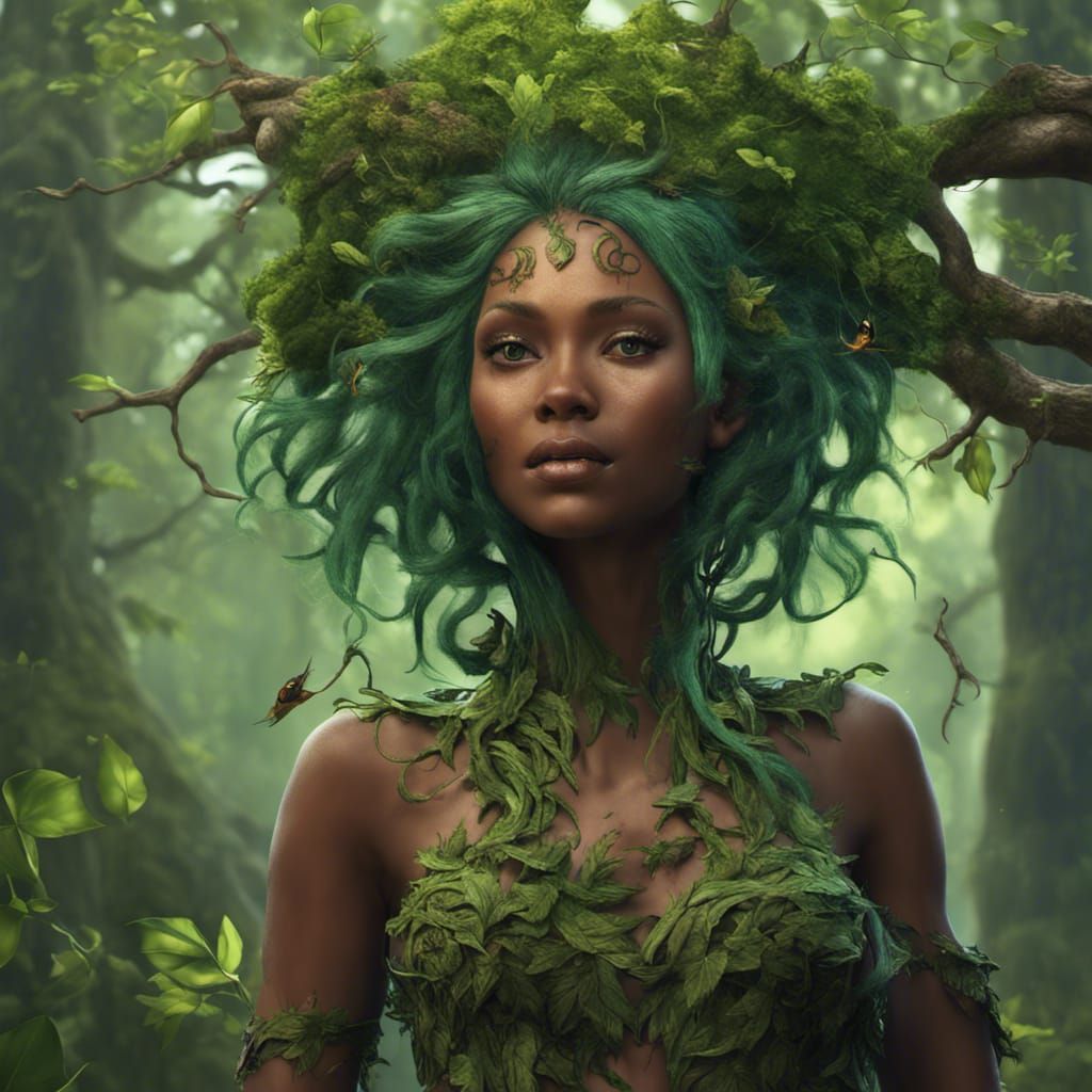 Tree Nymph with Green Hair: Fantasy Concept Art