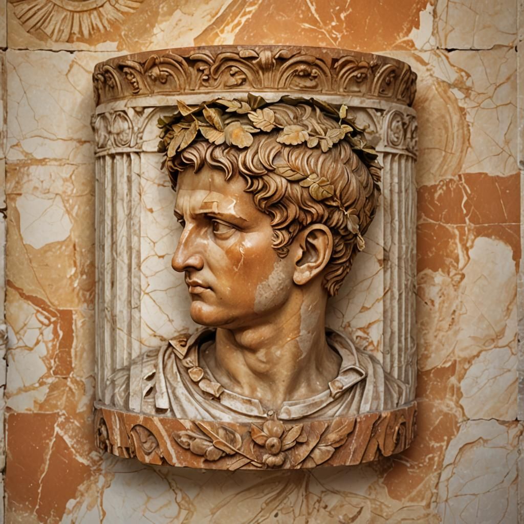 Caesar Augustus Portrait in Classical Marble Temple