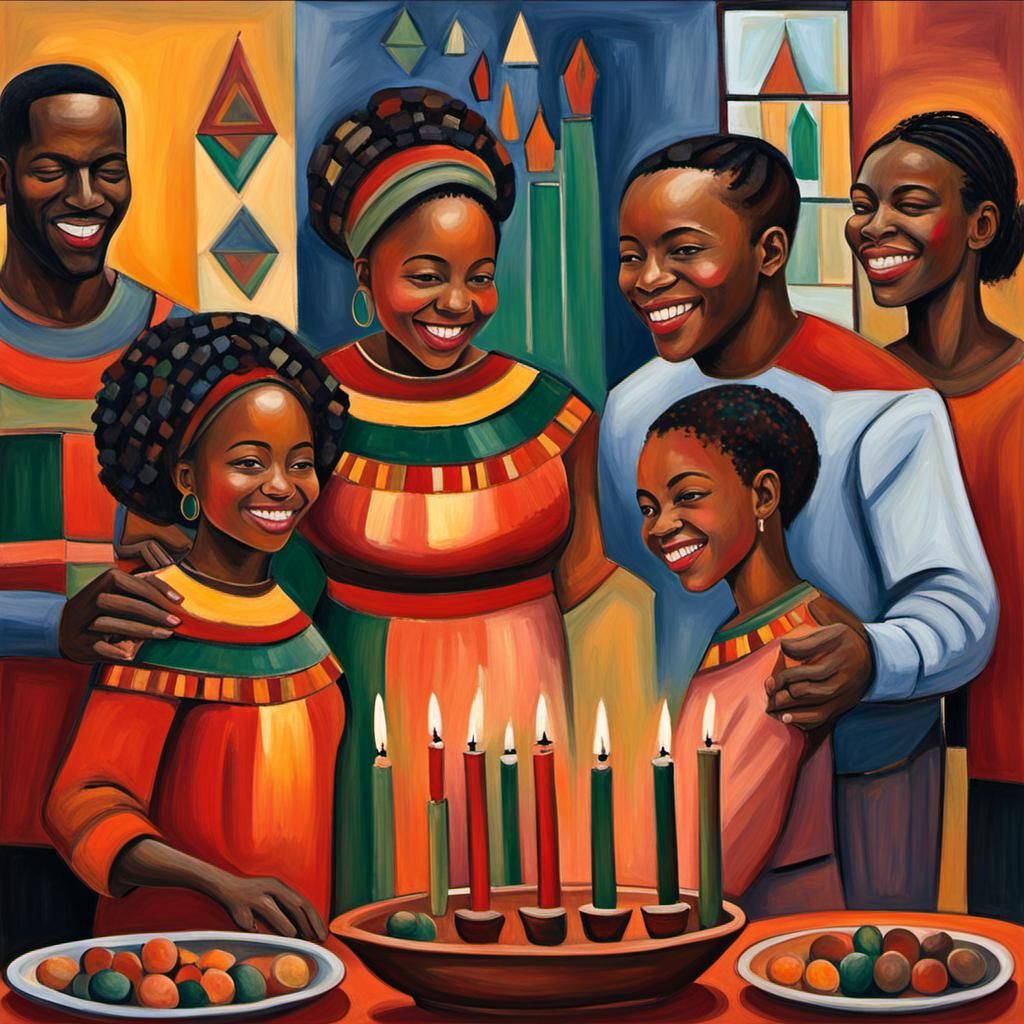 African American Family Kwanzaa Celebration: Expressionist P...