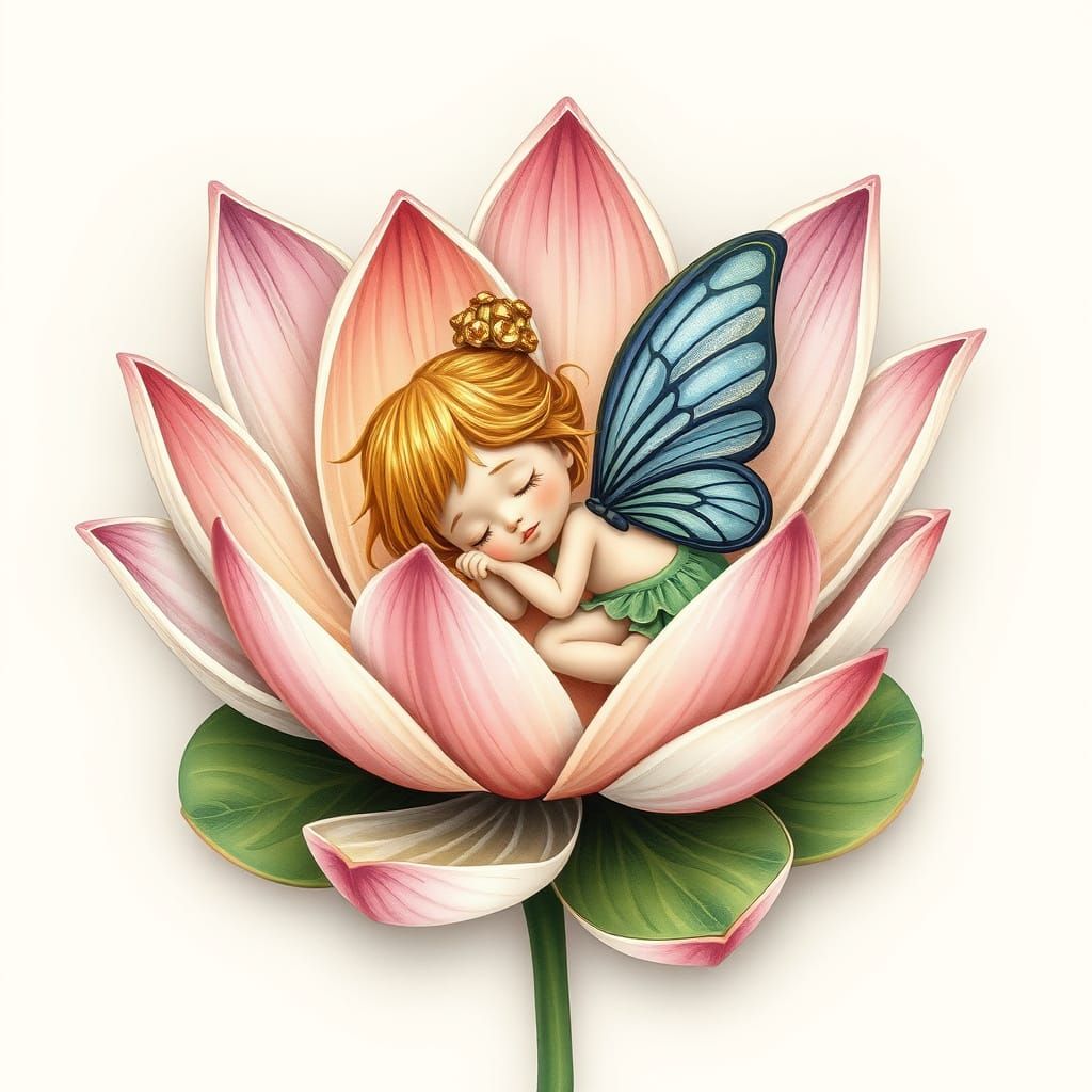 Thumbellina Fairy Sleeps in Lotus Flower