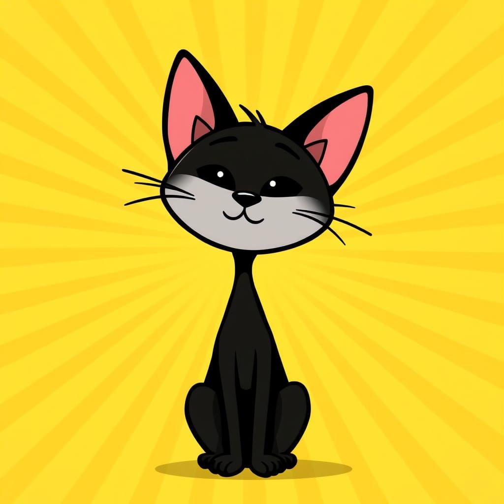 Minimalist Cat Doodle in Bold Black Lines on Pastel Yellow