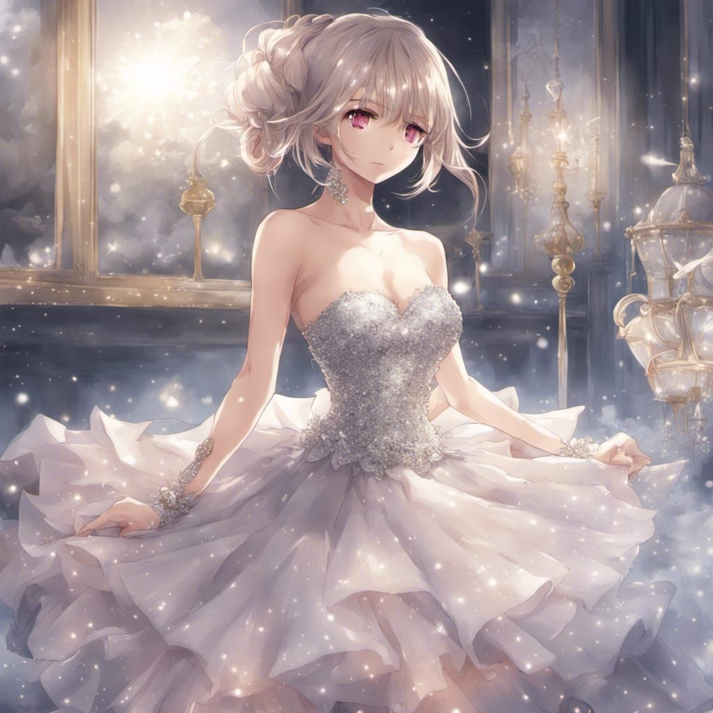 Sparkly Anime Figure in Elegant Dress and Heels