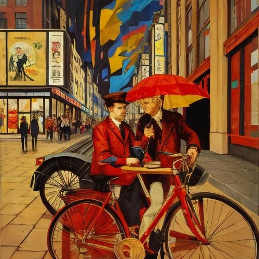 Penny-Farthing Bicycle at Traffic Light in Abstract Style