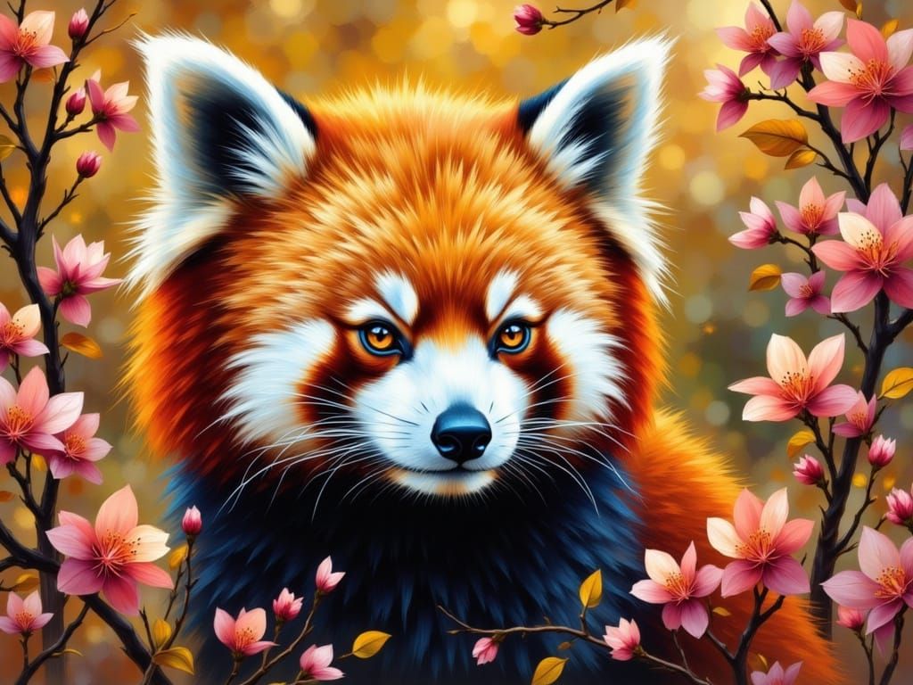 Warm Earthy Red Panda in Vibrant Colors and Geometric Shapes