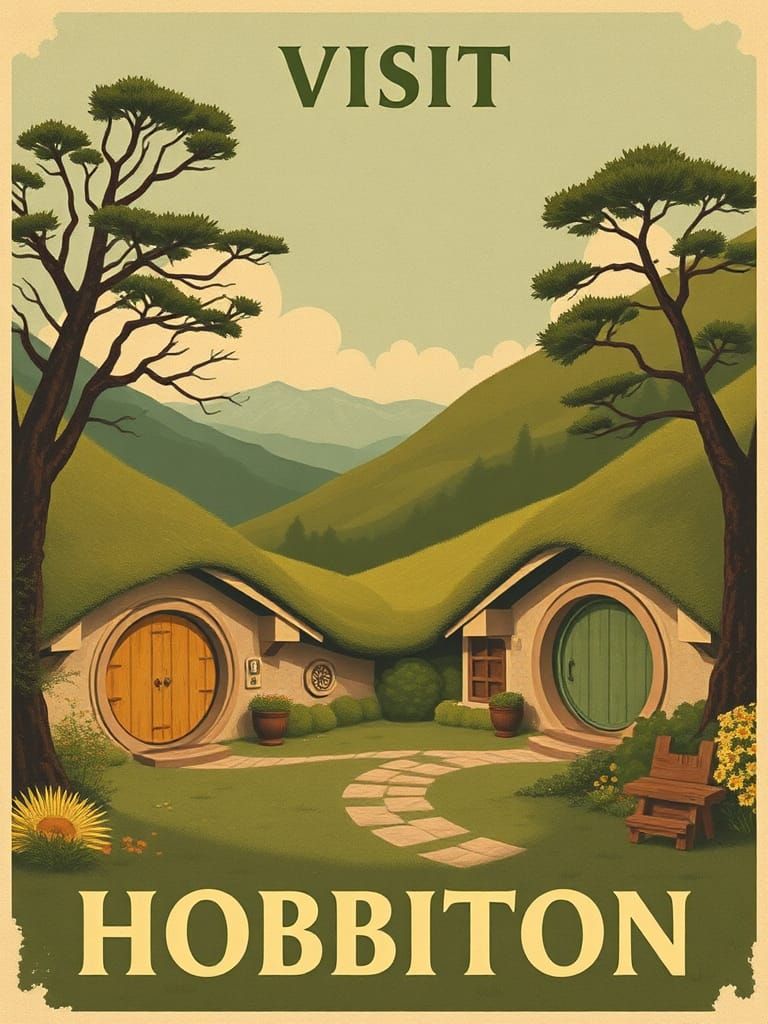 Vintage Travel Poster: Visit Hobbiton