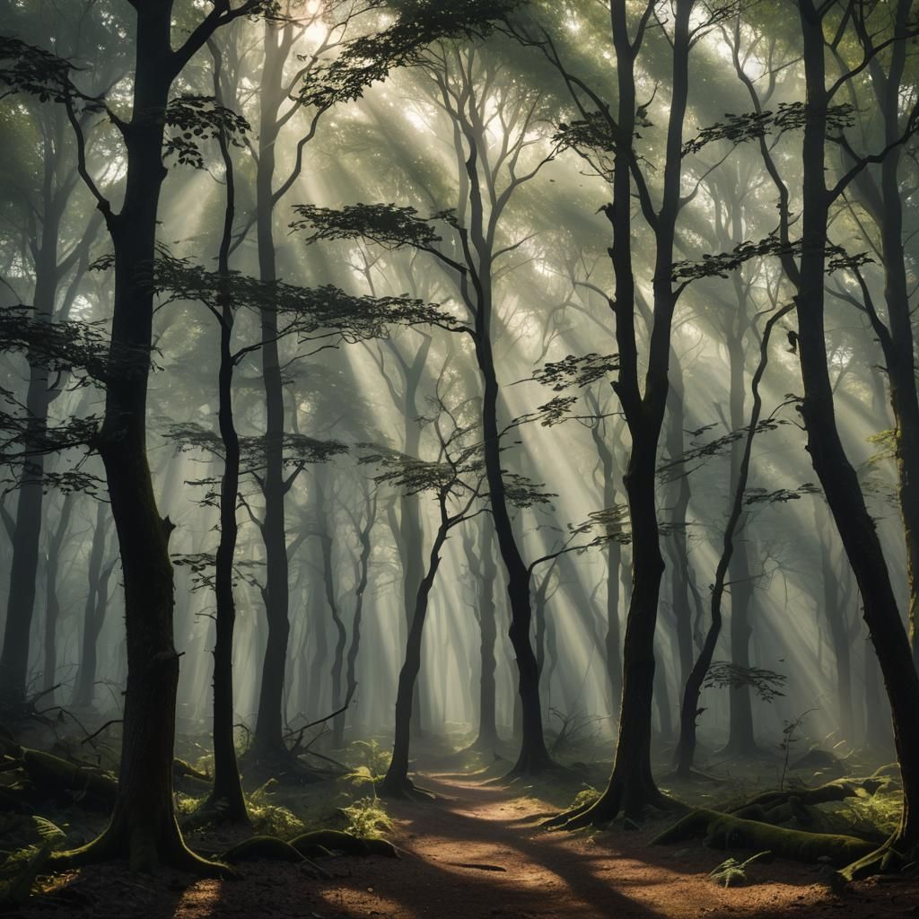 Mystical Forest in Light and Shadow