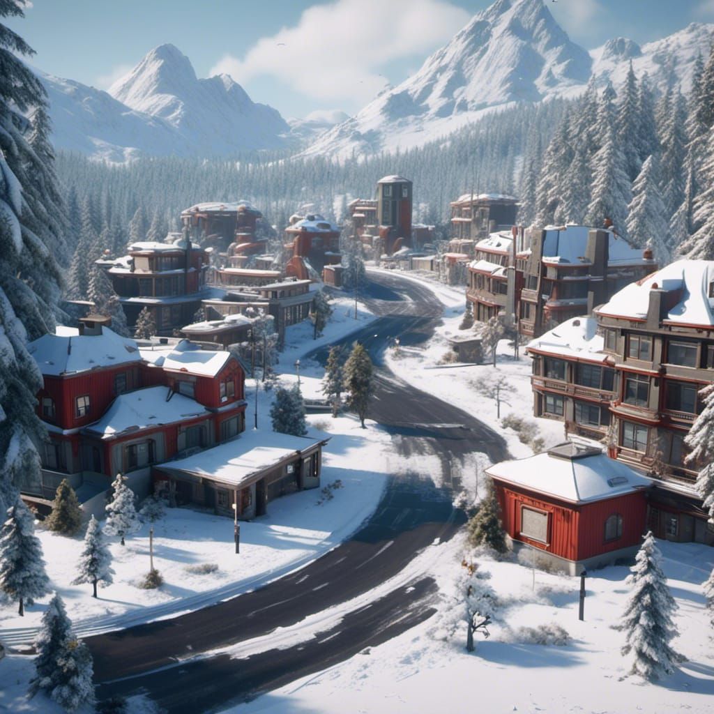 Snowy Canadian Town in Harsh Winter Storm