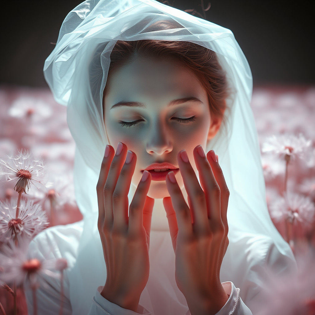 Ethereal Woman in Infrared Dandelion Dreamscape
