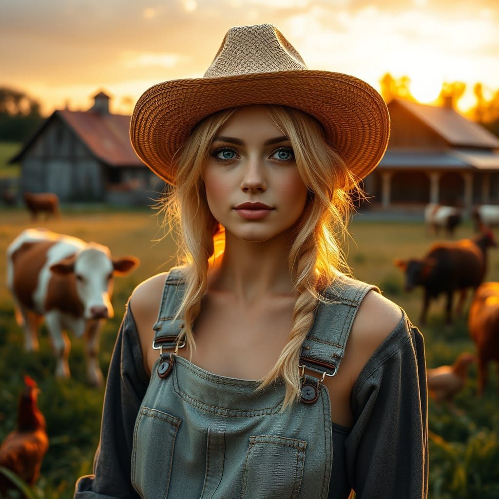 Sunrise Country Girl Cowgirl in Hyperrealistic Style