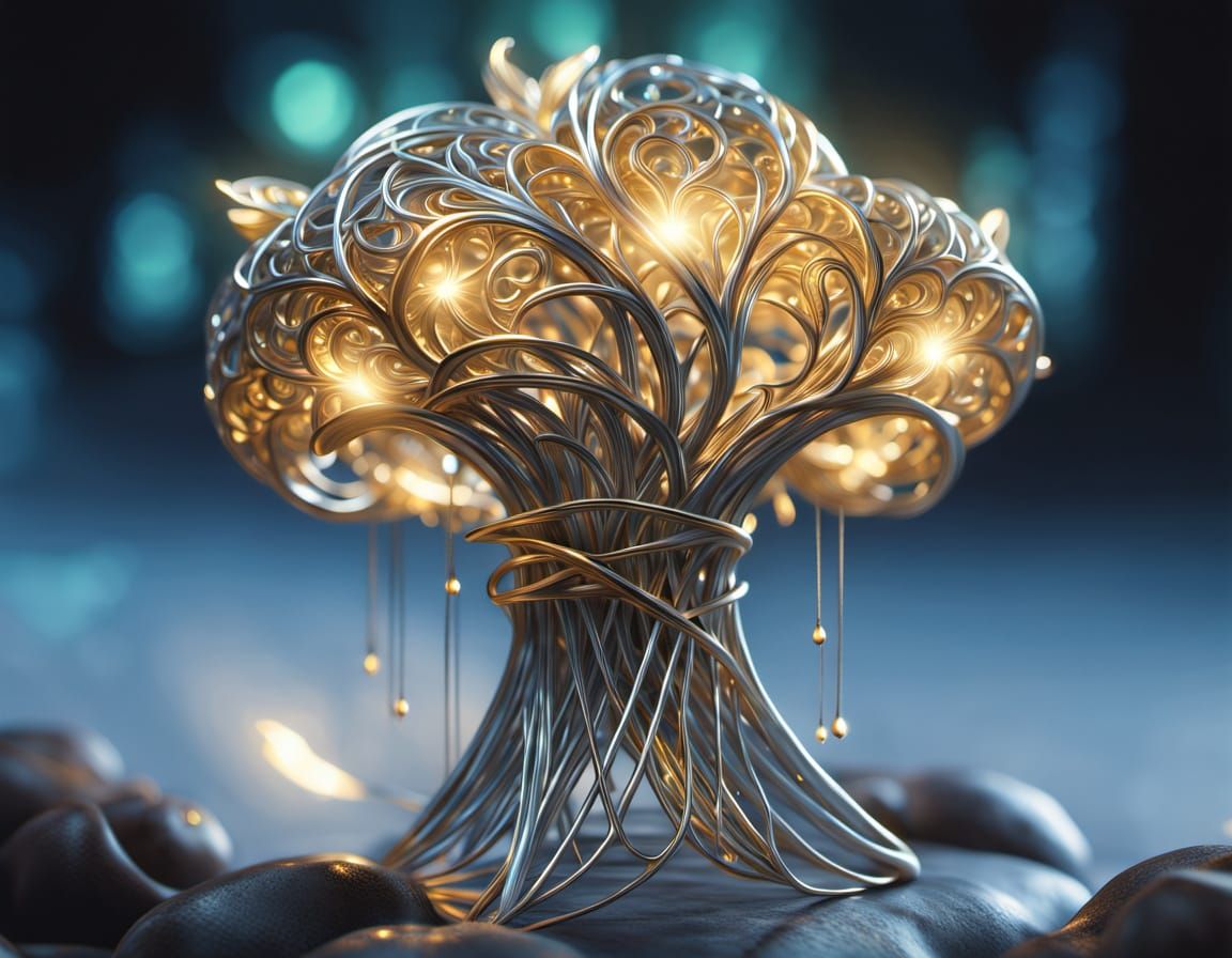 Golden Apple Sculpture in Silver Filigree