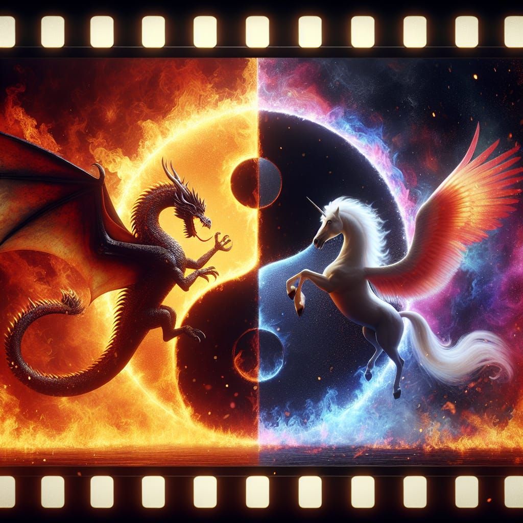 Fire Dragon and Pegasus Yin Yang: Cinematic Film Still
