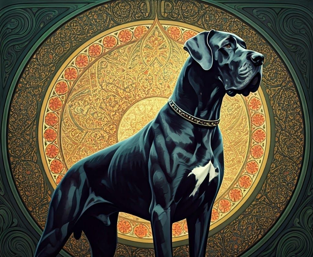 Art Nouveau Black Great Dane Graffiti