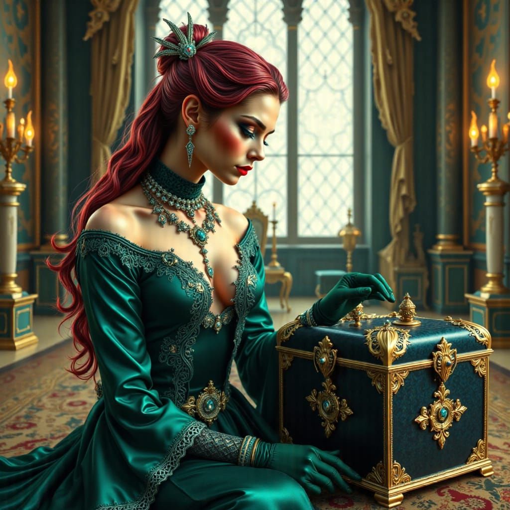 Gothic Princess Inspects Treasure Chest