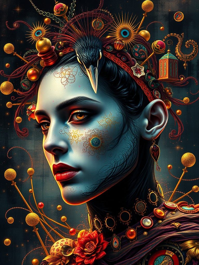 Cyberpunk Swan Wreath in Gilded Mosaic