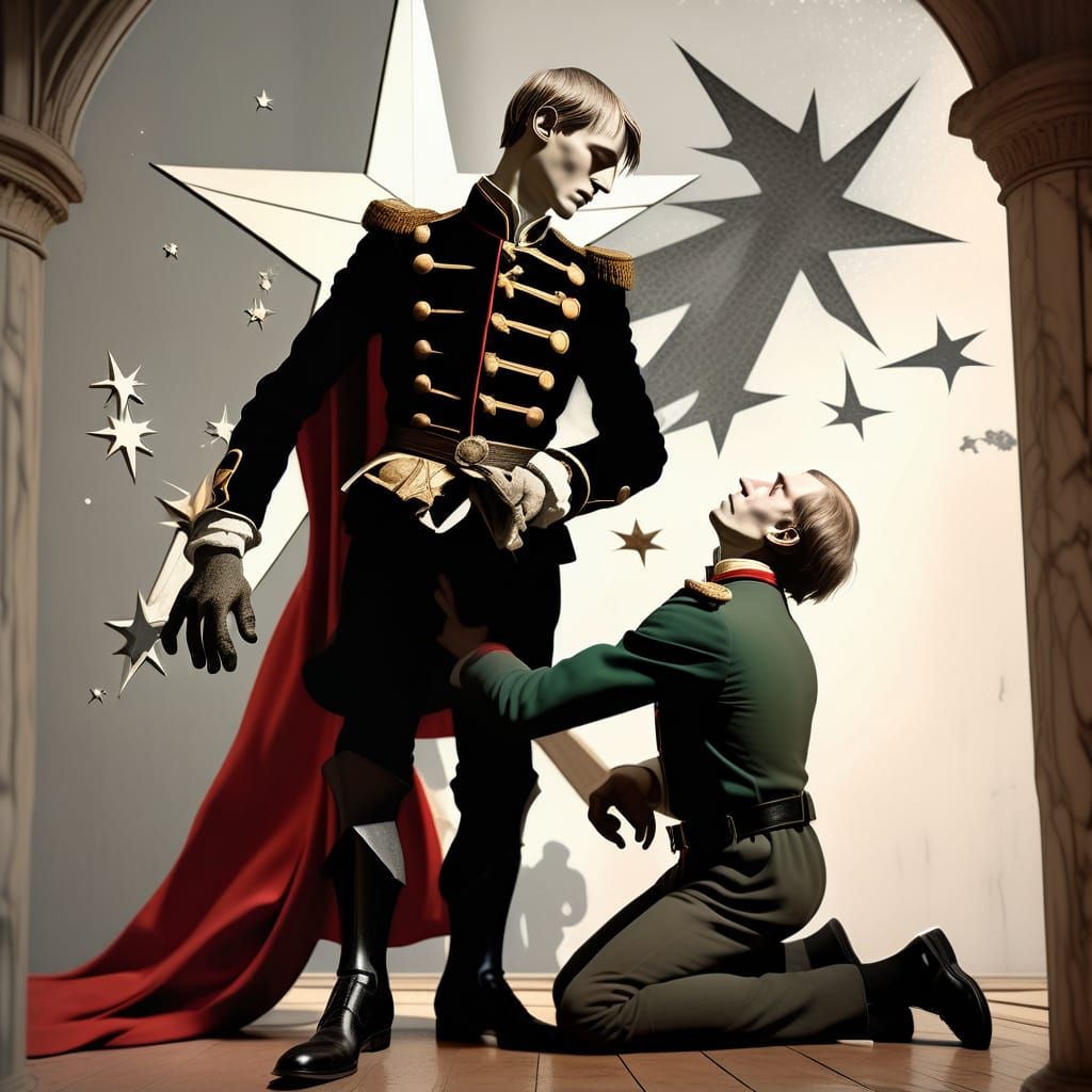 Giant Man Crushes Star in Surrealist Abstract Expressionism