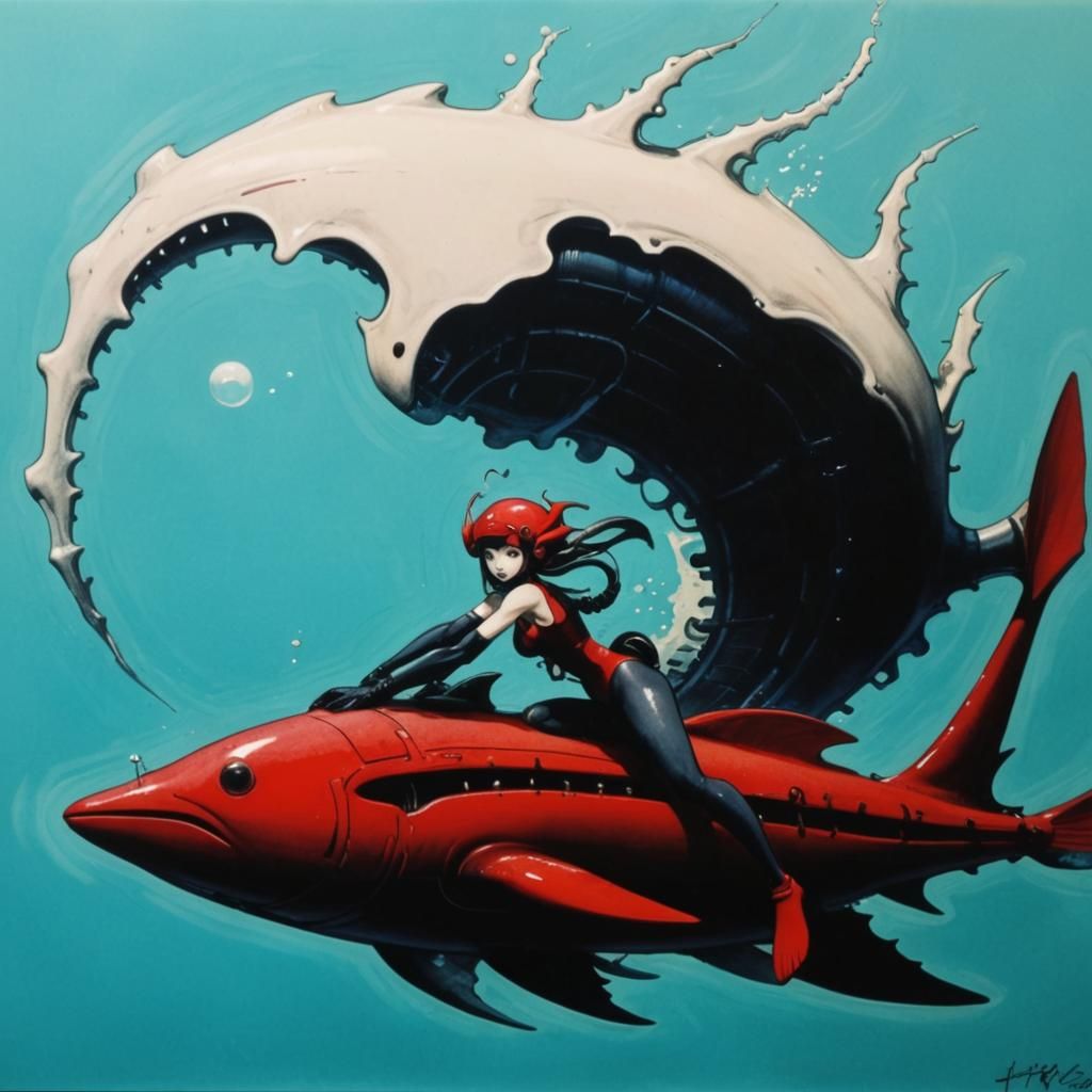 Anime Diver Girl in Biopunk Action Painting