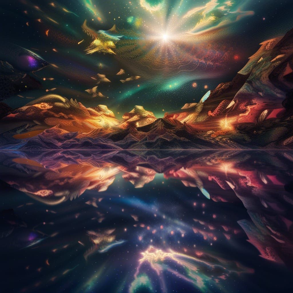 Lake Water Reflections: Holographic Astral Cosmic Illustrati...