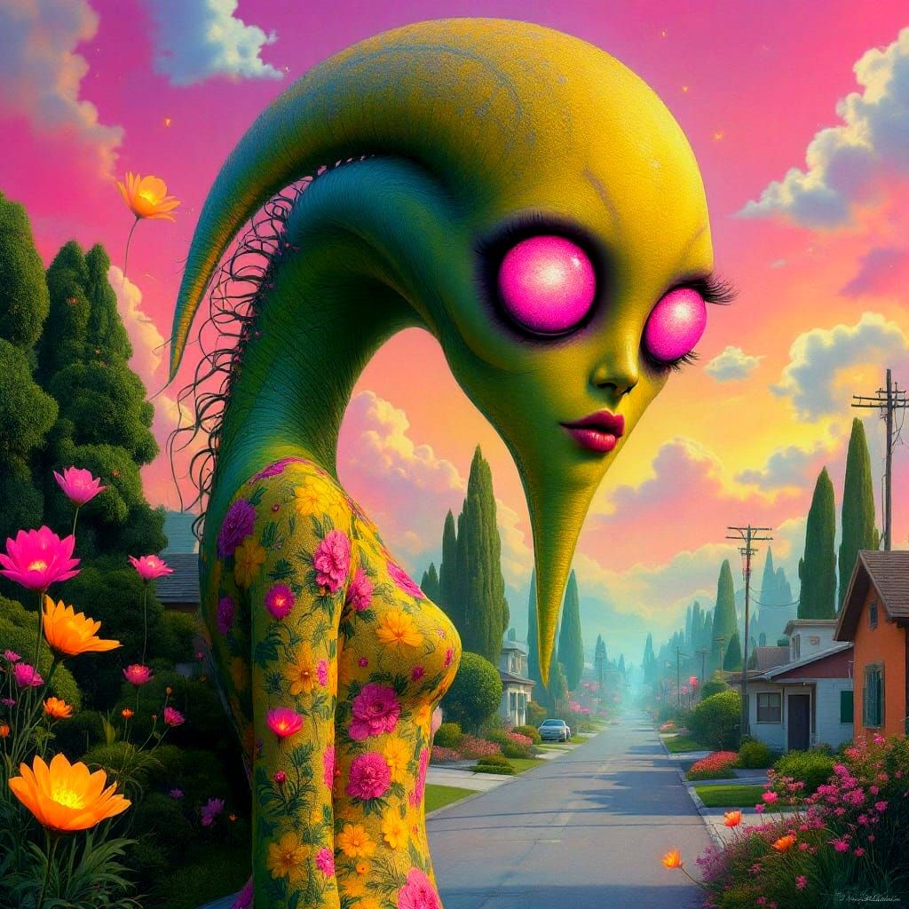 Ethereal Woman of Whimsy with Glittering Pink Eyes