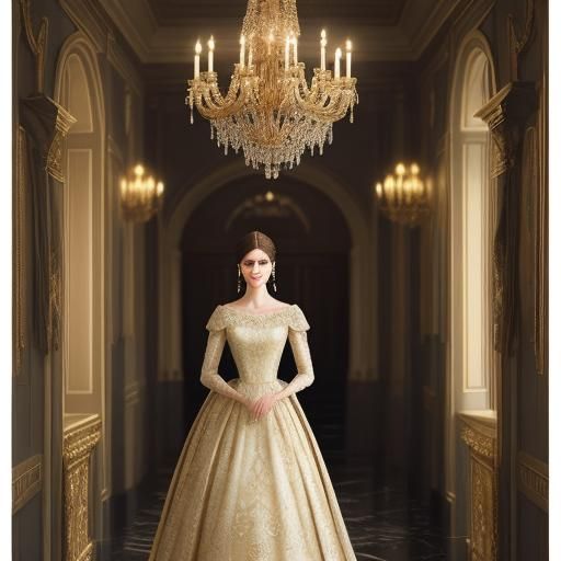 Elegant Woman in Gown, Oil Painting