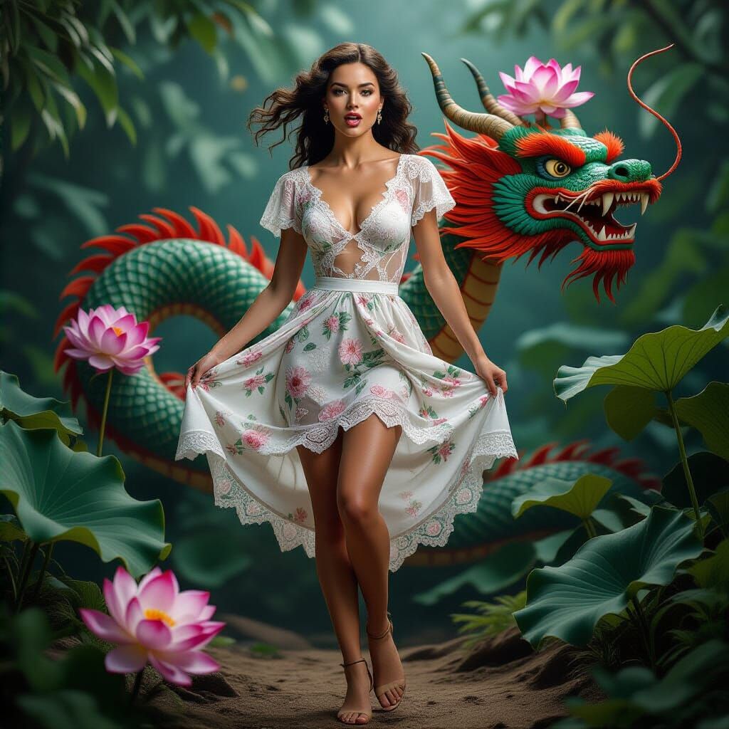 Hyper-Realistic Scarlett O'Hara with Dragon, 8K