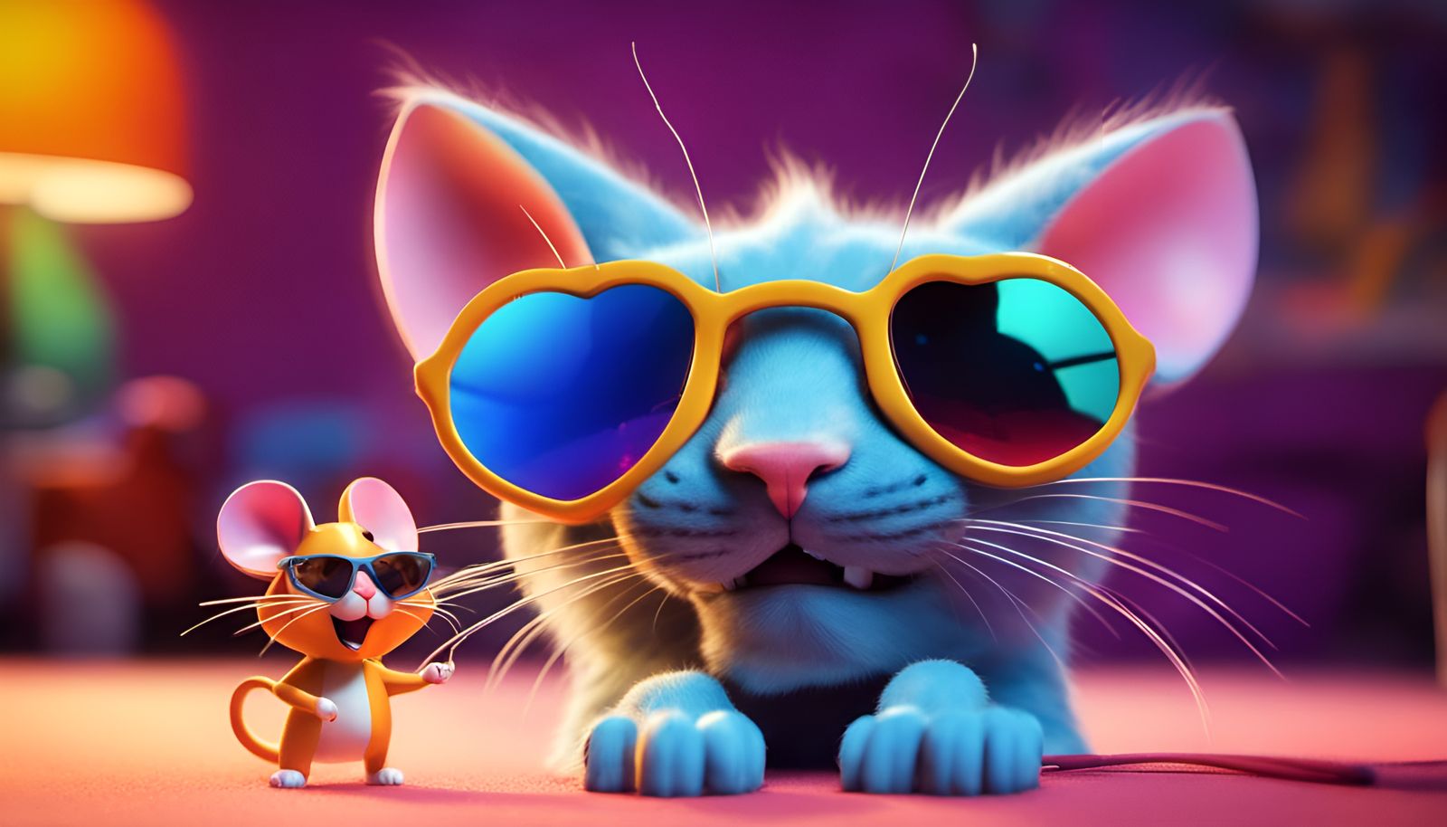 Giant Cat and Mouse Embrace in Vivid 3D