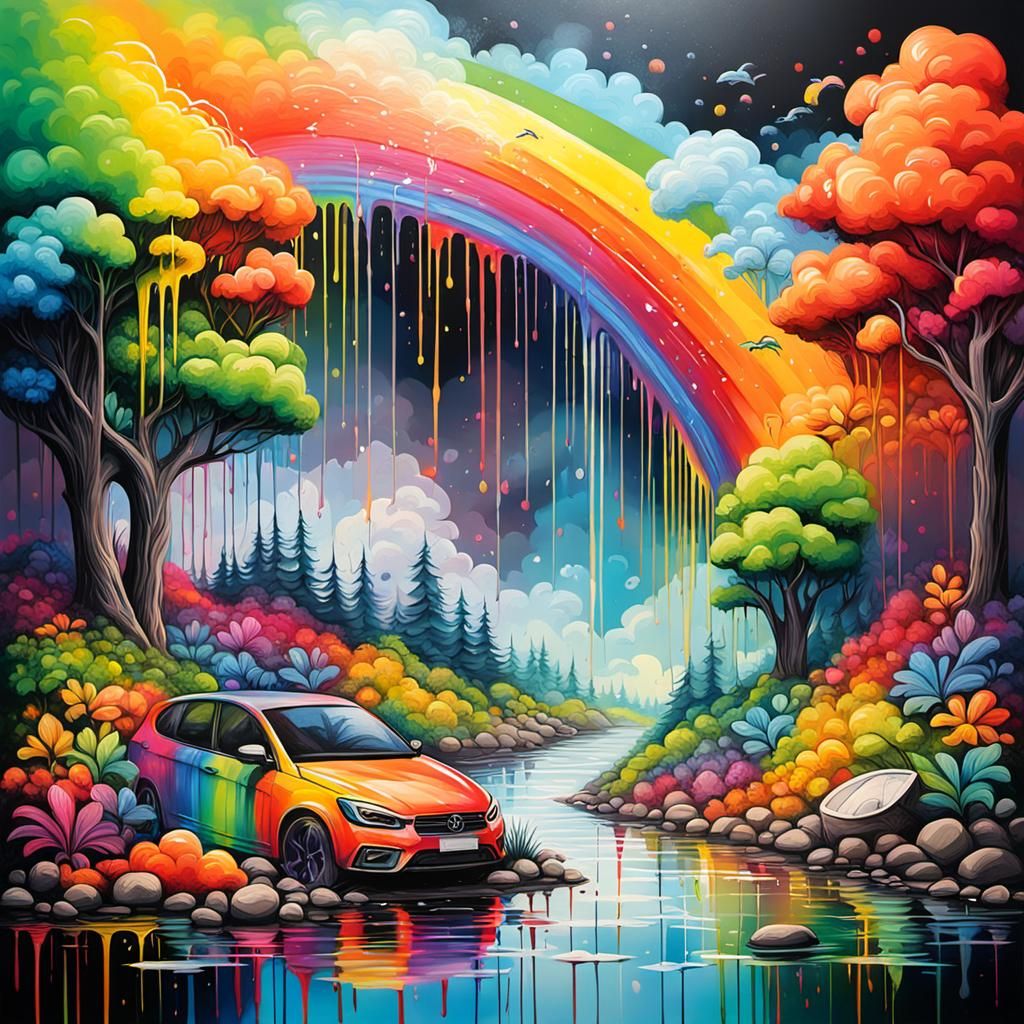 Rainbow Nature Scene in Graffiti Art Style