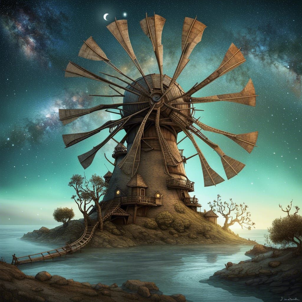 Spectacular Alien Tree Windmill on Distant Planet