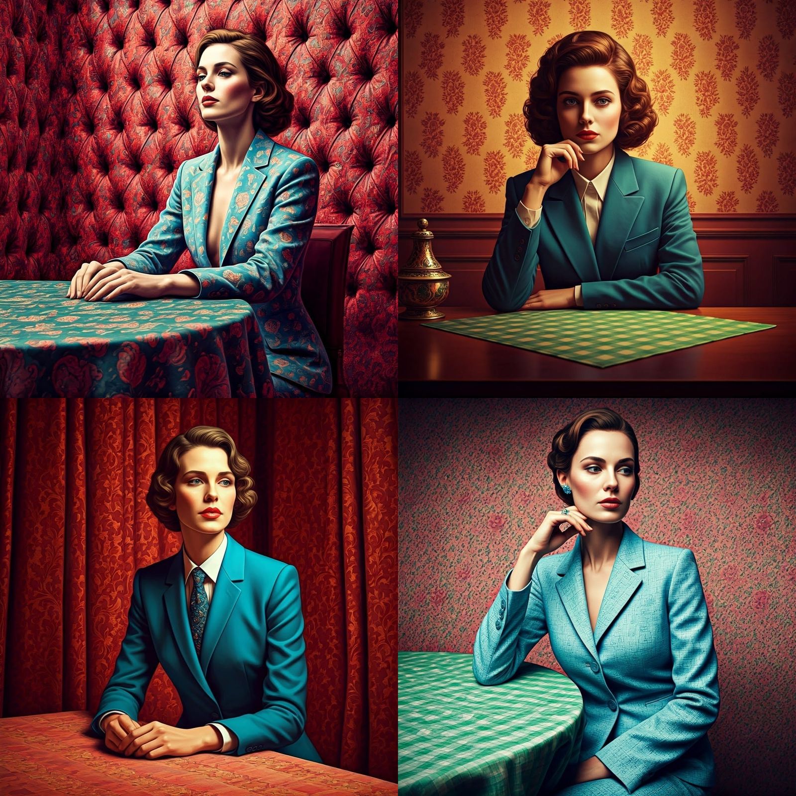 Woman in Vichy Blue Dress with Vichy Green and Rose Accents