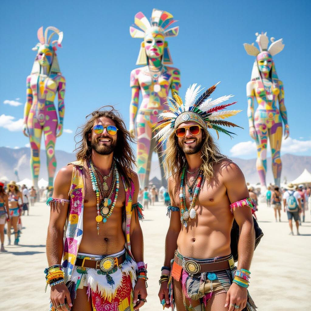 New Hippies at Burning Man Festival in Extravagant Attire
