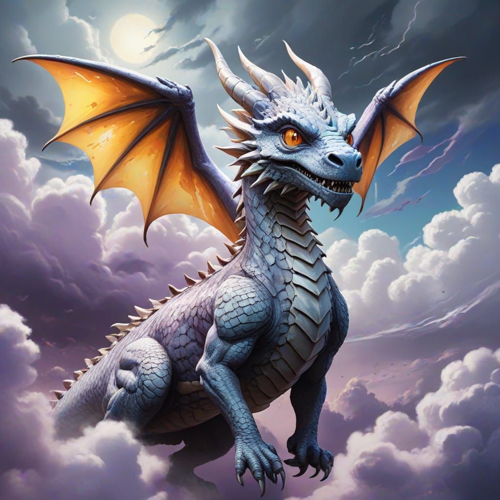 Vibrant Dragon Soars Through Iridescent Clouds in a Sunlit S...