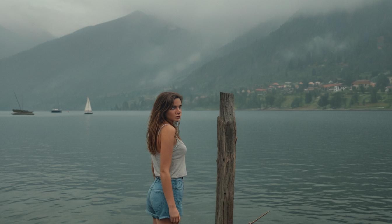 Woman at Lake's Edge in Dreamlike Fantasy Art