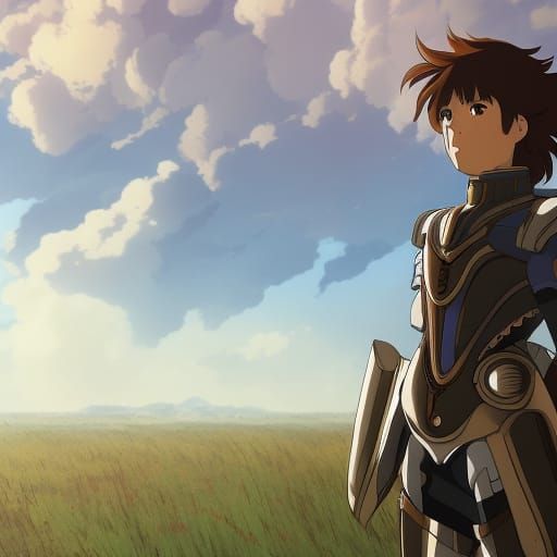 Anime Man in Futuristic Armor, Ghibli Style