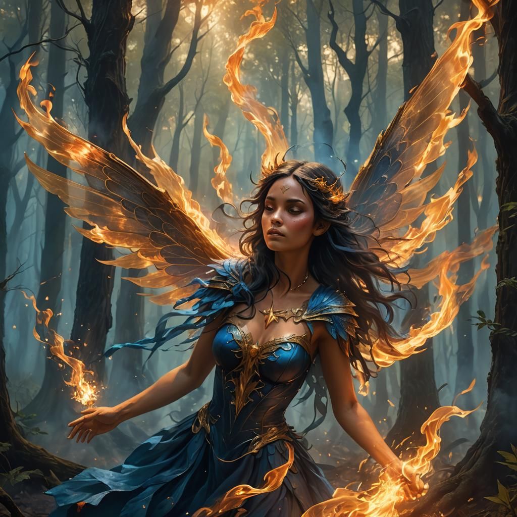 Forest Fire Fairy Concept Art in Digital Painting Style