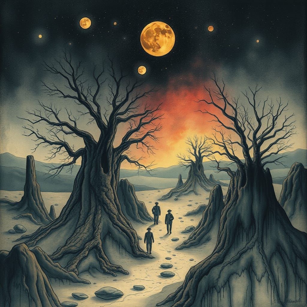 Surreal Dreamscape with Empty Void in Alcohol Ink