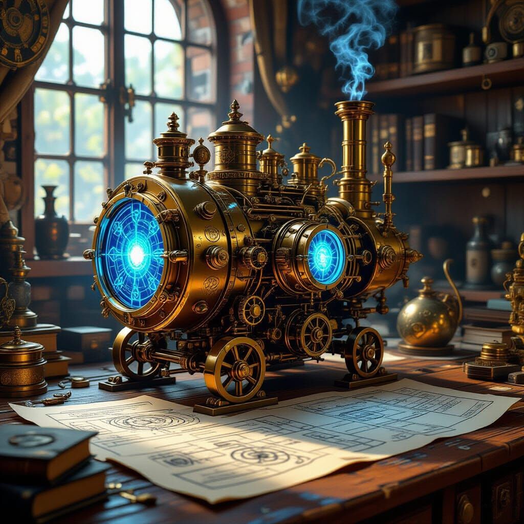 Steampunk Engine with Arcane Diagrams