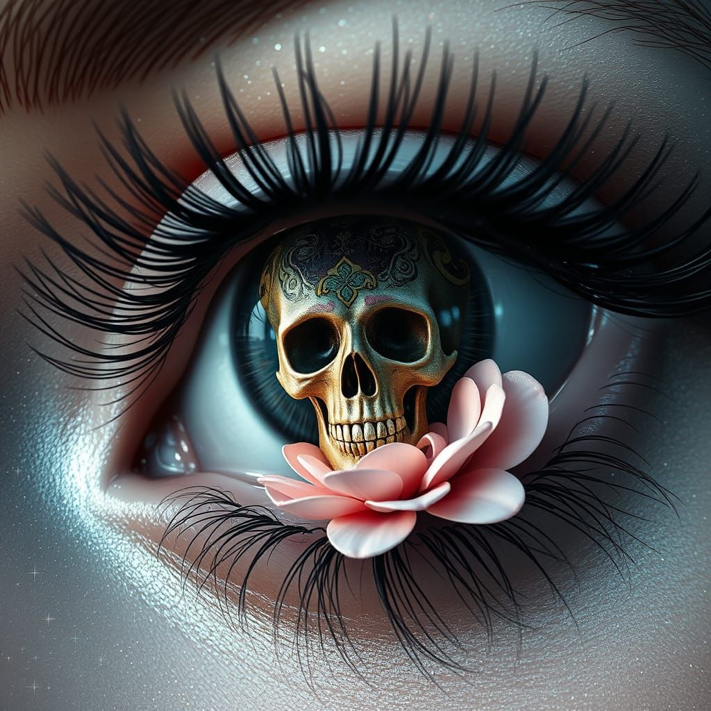 Ornate Skull in Shimmering Eye: Surreal Fantasy