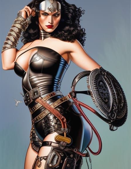 A woman wearing a chastity belt hyperdetailed intricately de...