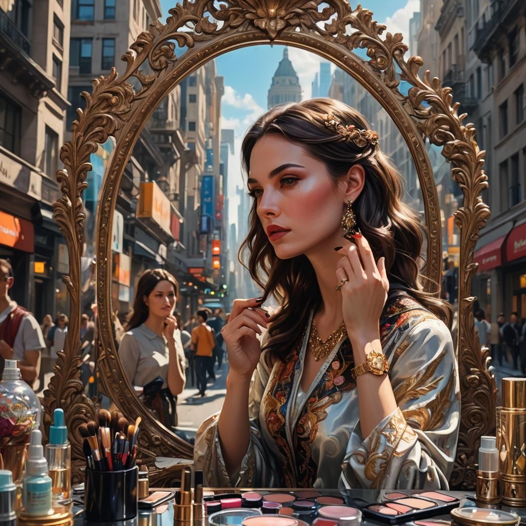Brunette in City Street Mirror: Concept Art Portrait