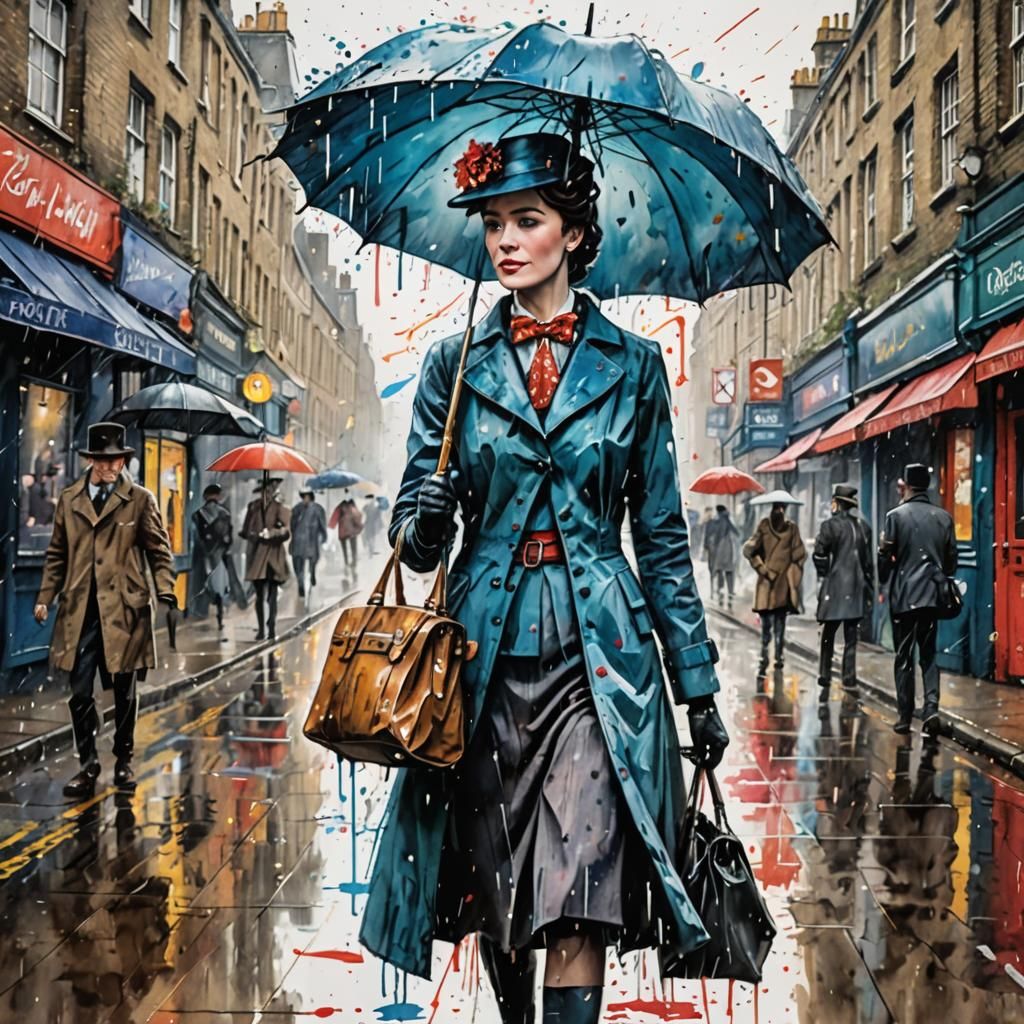 Mary Poppins in London: Watercolor Impressionism