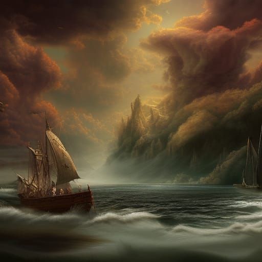 Old Boat on Stormy River: Digital Matte Painting