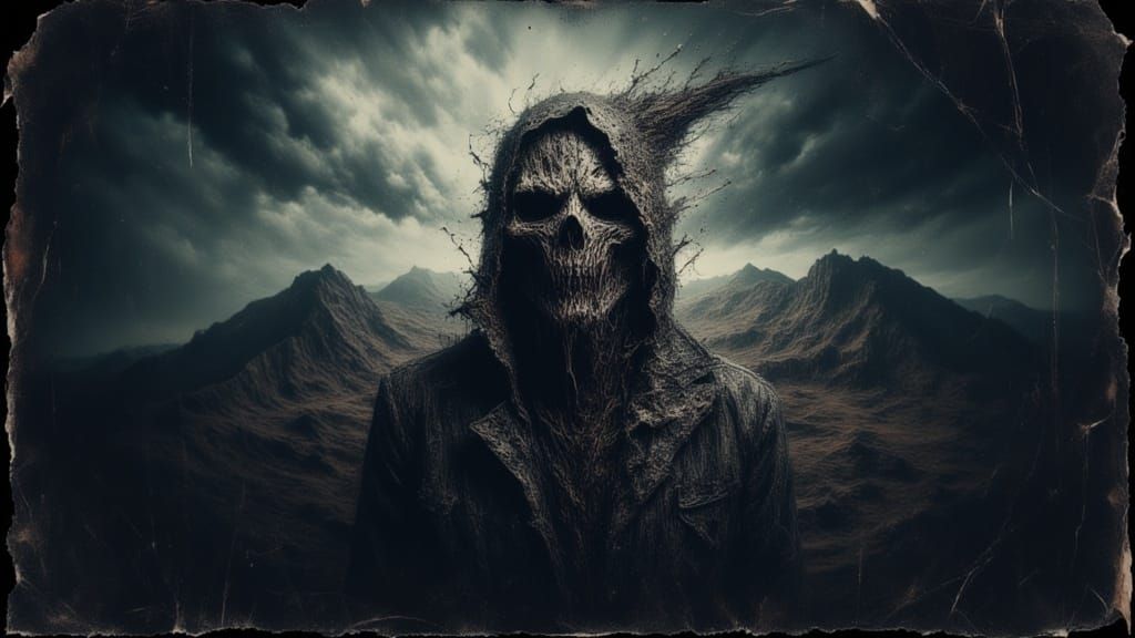 Macabre Oil Painting: Old Man and Grim Reaper