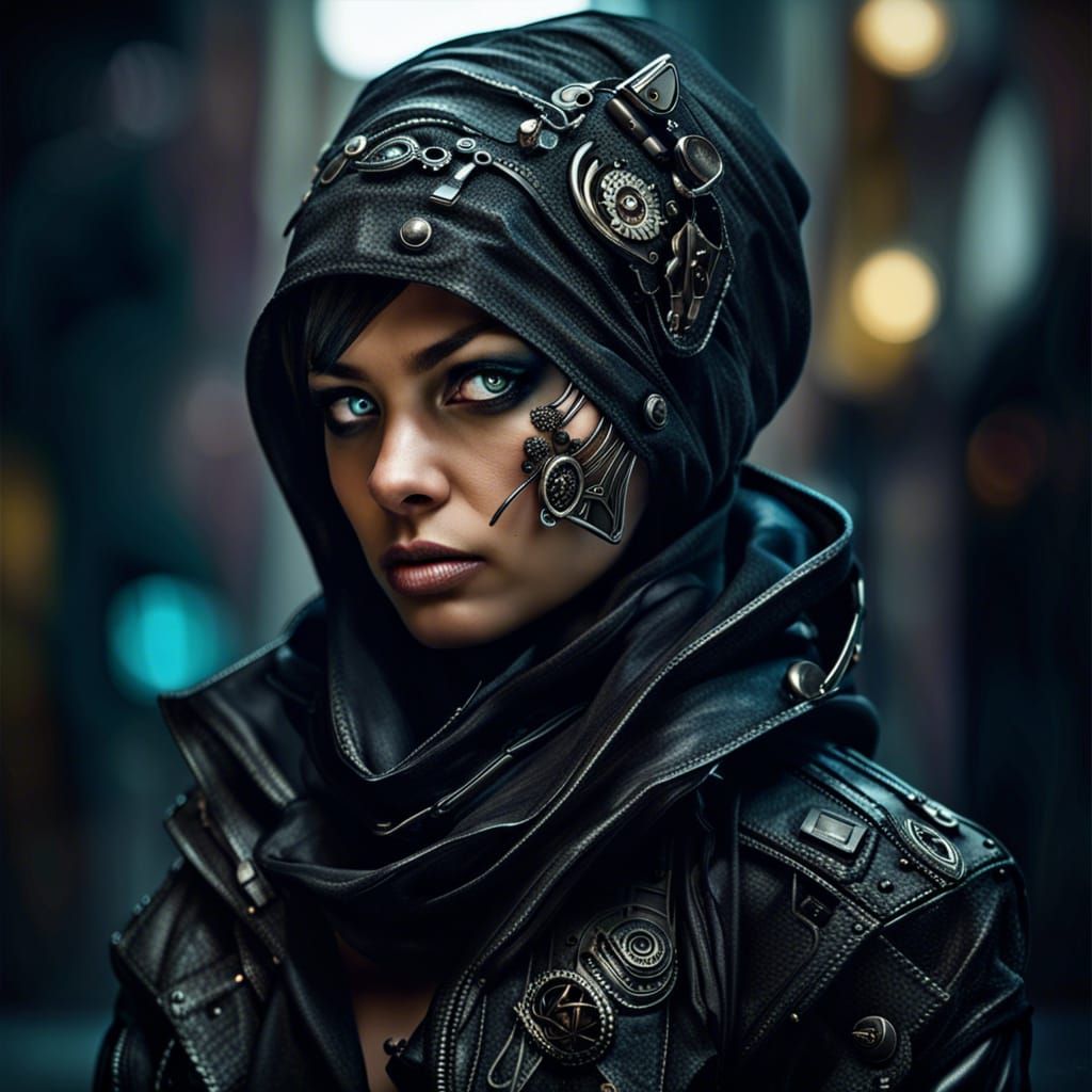 Shadowpunk Assassin Portrait in Detailed Matte Style